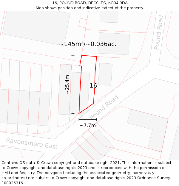 16, POUND ROAD, BECCLES, NR34 9DA: Plot and title map
