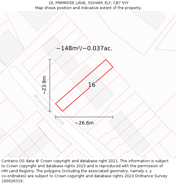 16, PRIMROSE LANE, SOHAM, ELY, CB7 5YY: Plot and title map