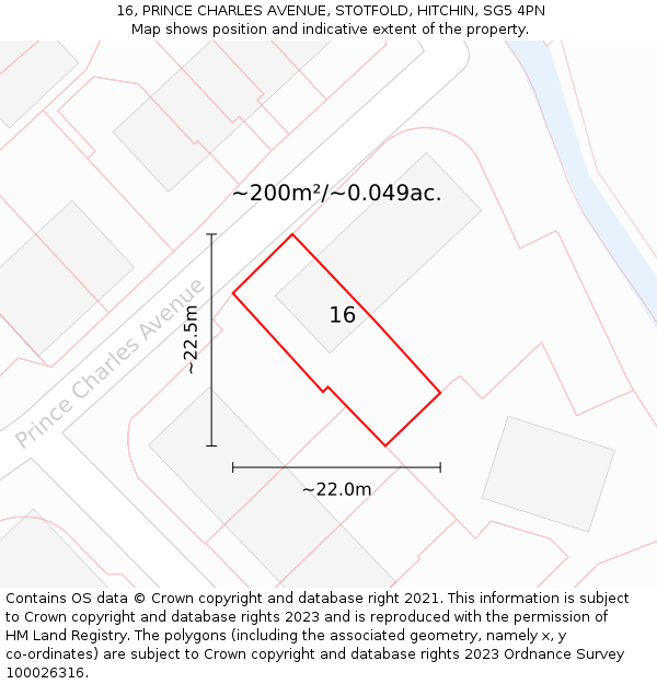16, PRINCE CHARLES AVENUE, STOTFOLD, HITCHIN, SG5 4PN: Plot and title map