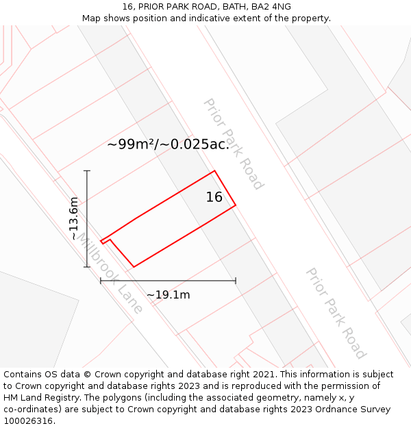 16, PRIOR PARK ROAD, BATH, BA2 4NG: Plot and title map