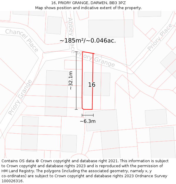 16, PRIORY GRANGE, DARWEN, BB3 3PZ: Plot and title map