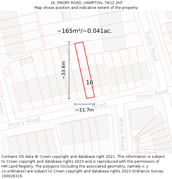 16, PRIORY ROAD, HAMPTON, TW12 2NT: Plot and title map