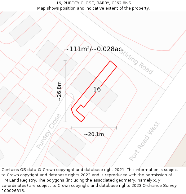 16, PURDEY CLOSE, BARRY, CF62 8NS: Plot and title map