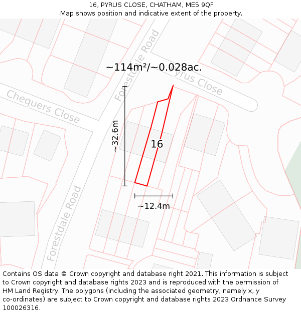 16, PYRUS CLOSE, CHATHAM, ME5 9QF: Plot and title map