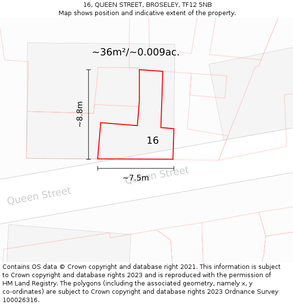 16, QUEEN STREET, BROSELEY, TF12 5NB: Plot and title map