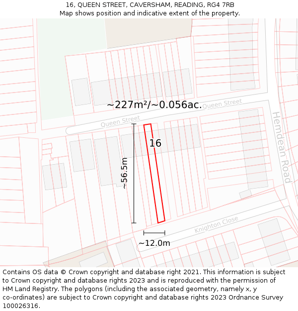 16, QUEEN STREET, CAVERSHAM, READING, RG4 7RB: Plot and title map
