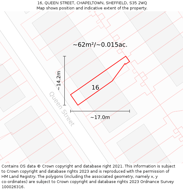 16, QUEEN STREET, CHAPELTOWN, SHEFFIELD, S35 2WQ: Plot and title map