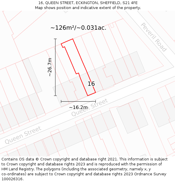 16, QUEEN STREET, ECKINGTON, SHEFFIELD, S21 4FE: Plot and title map