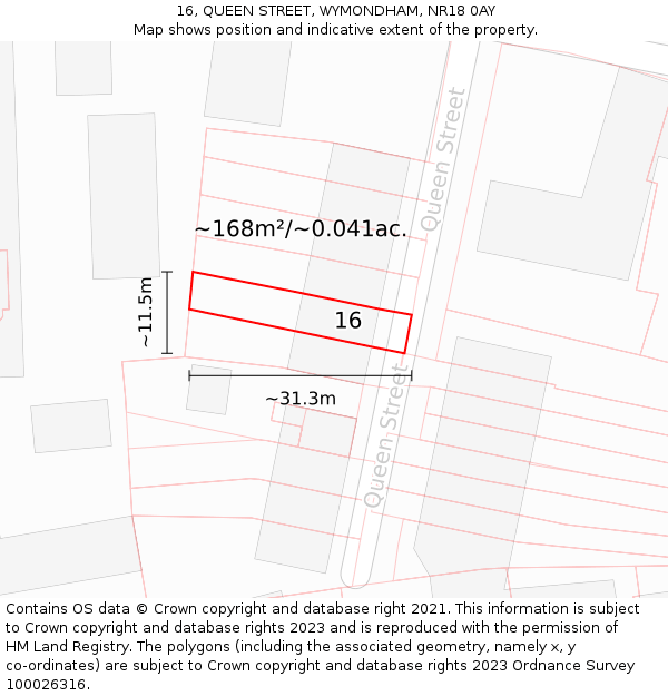 16, QUEEN STREET, WYMONDHAM, NR18 0AY: Plot and title map
