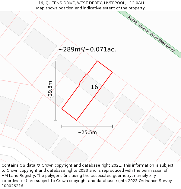 16, QUEENS DRIVE, WEST DERBY, LIVERPOOL, L13 0AH: Plot and title map