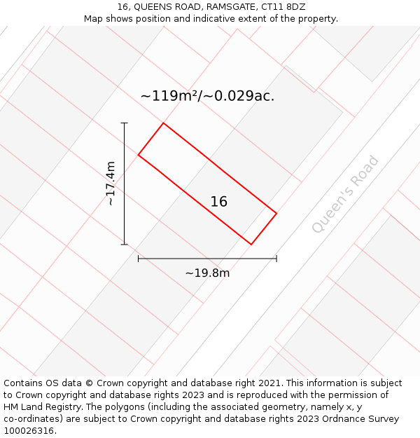 16, QUEENS ROAD, RAMSGATE, CT11 8DZ: Plot and title map