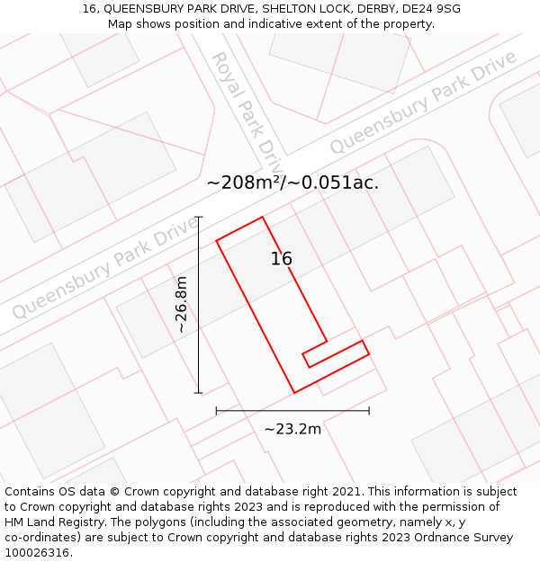 16, QUEENSBURY PARK DRIVE, SHELTON LOCK, DERBY, DE24 9SG: Plot and title map