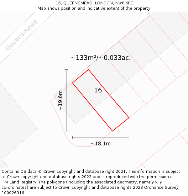 16, QUEENSMEAD, LONDON, NW8 6RE: Plot and title map