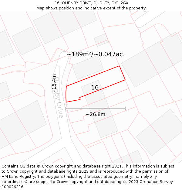 16, QUENBY DRIVE, DUDLEY, DY1 2GX: Plot and title map