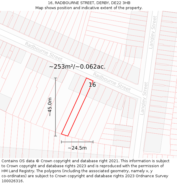 16, RADBOURNE STREET, DERBY, DE22 3HB: Plot and title map