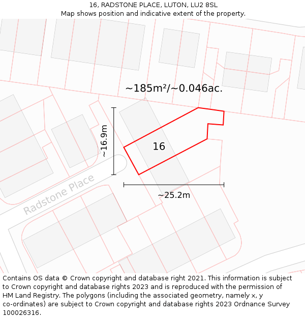 16, RADSTONE PLACE, LUTON, LU2 8SL: Plot and title map