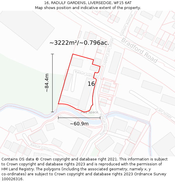 16, RADULF GARDENS, LIVERSEDGE, WF15 6AT: Plot and title map