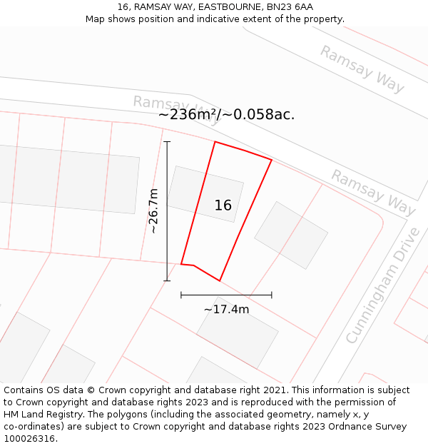 16, RAMSAY WAY, EASTBOURNE, BN23 6AA: Plot and title map