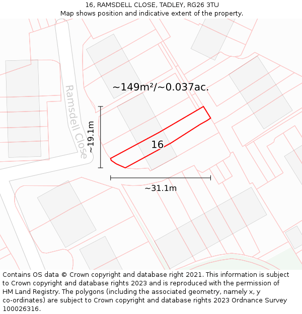 16, RAMSDELL CLOSE, TADLEY, RG26 3TU: Plot and title map