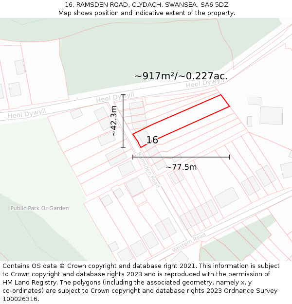 16, RAMSDEN ROAD, CLYDACH, SWANSEA, SA6 5DZ: Plot and title map
