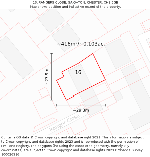 16, RANGERS CLOSE, SAIGHTON, CHESTER, CH3 6GB: Plot and title map