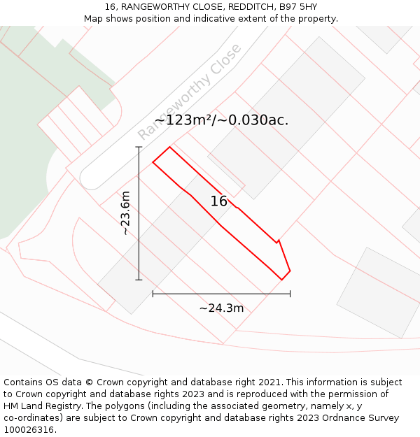 16, RANGEWORTHY CLOSE, REDDITCH, B97 5HY: Plot and title map