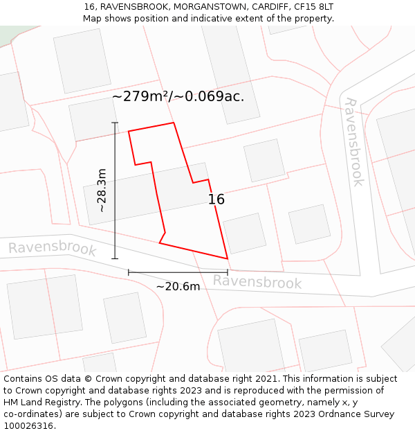 16, RAVENSBROOK, MORGANSTOWN, CARDIFF, CF15 8LT: Plot and title map