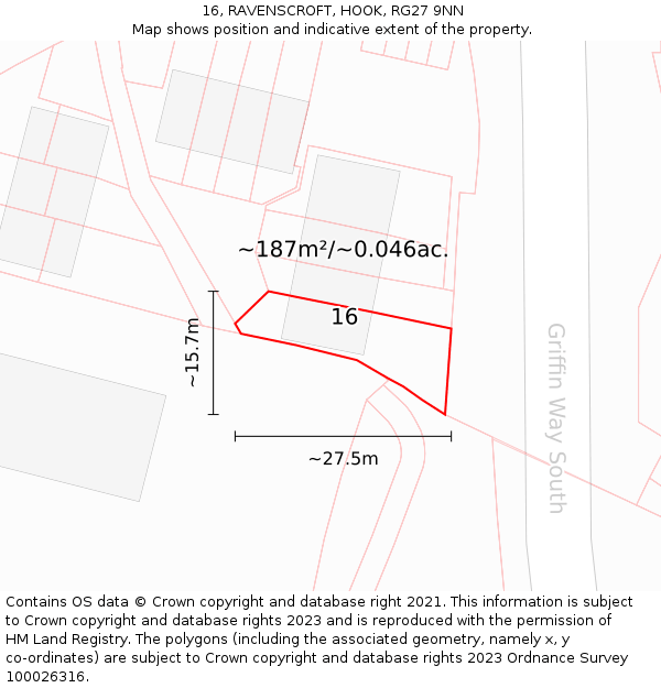 16, RAVENSCROFT, HOOK, RG27 9NN: Plot and title map