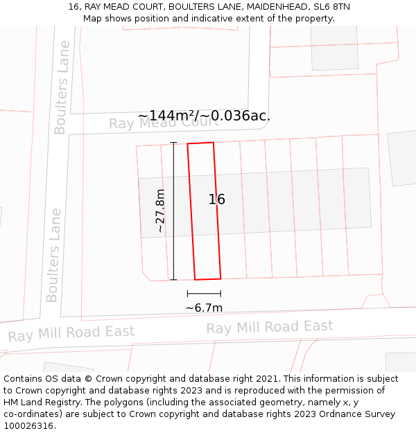 16, RAY MEAD COURT, BOULTERS LANE, MAIDENHEAD, SL6 8TN: Plot and title map