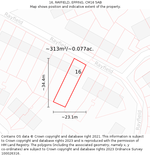 16, RAYFIELD, EPPING, CM16 5AB: Plot and title map