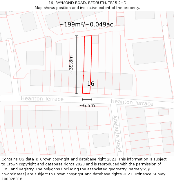 16, RAYMOND ROAD, REDRUTH, TR15 2HD: Plot and title map