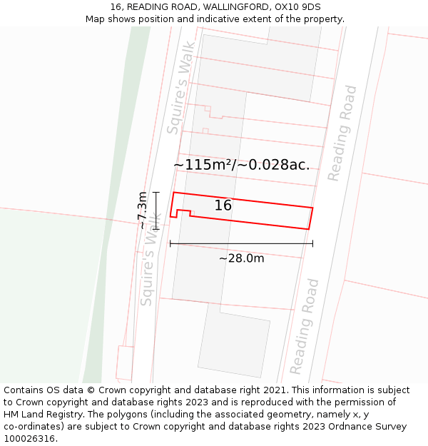 16, READING ROAD, WALLINGFORD, OX10 9DS: Plot and title map