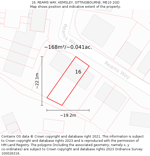 16, REAMS WAY, KEMSLEY, SITTINGBOURNE, ME10 2GD: Plot and title map