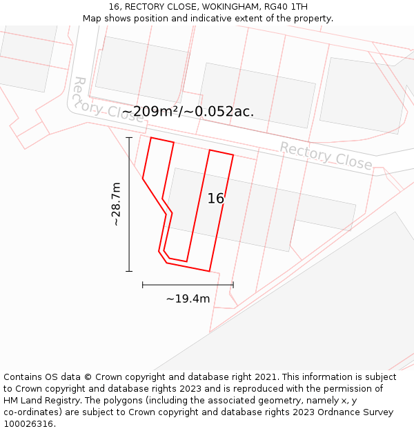 16, RECTORY CLOSE, WOKINGHAM, RG40 1TH: Plot and title map