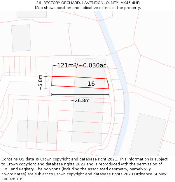 16, RECTORY ORCHARD, LAVENDON, OLNEY, MK46 4HB: Plot and title map
