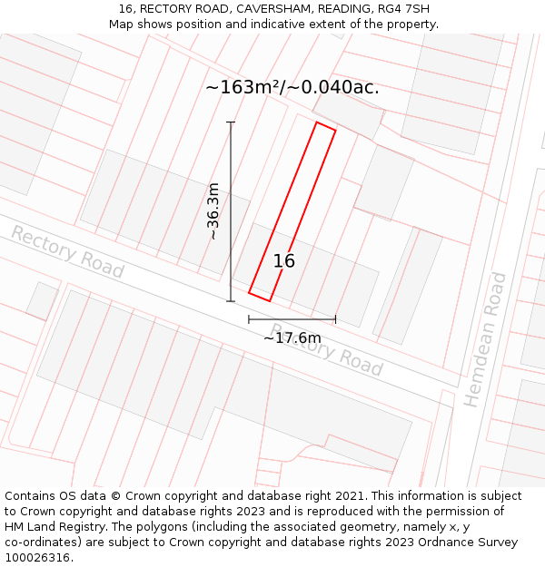 16, RECTORY ROAD, CAVERSHAM, READING, RG4 7SH: Plot and title map