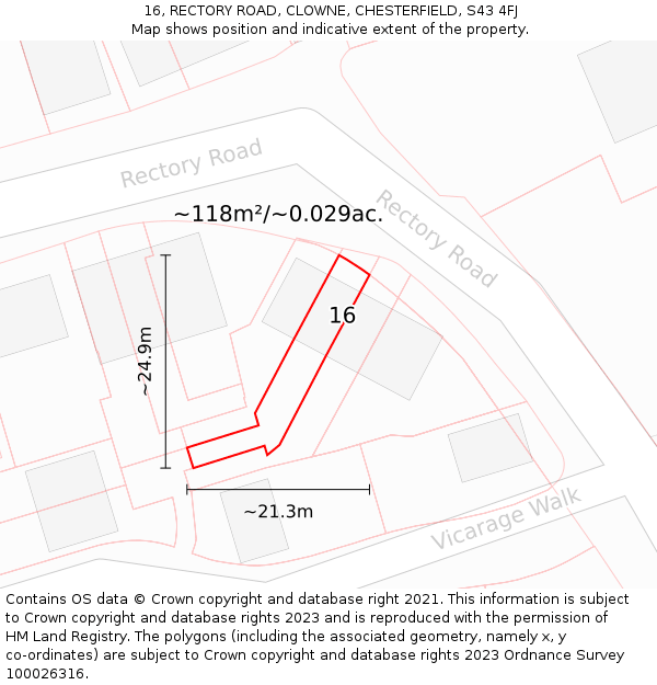 16, RECTORY ROAD, CLOWNE, CHESTERFIELD, S43 4FJ: Plot and title map