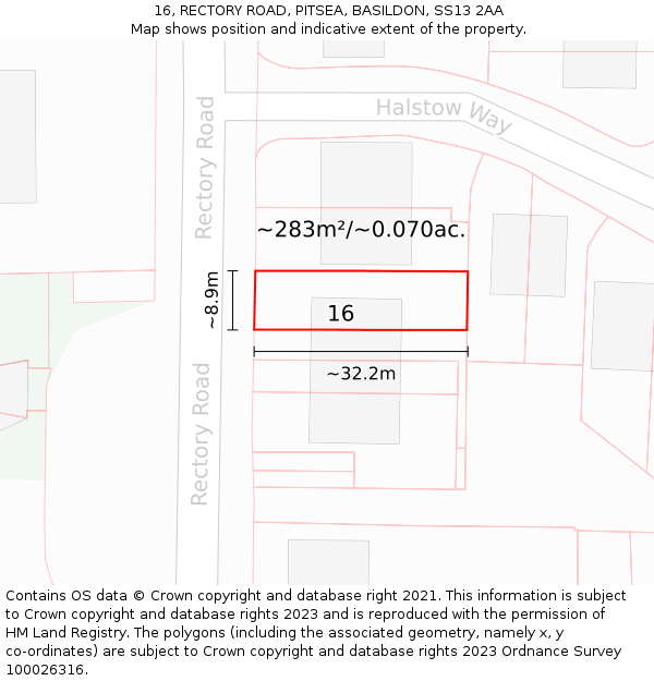 16, RECTORY ROAD, PITSEA, BASILDON, SS13 2AA: Plot and title map