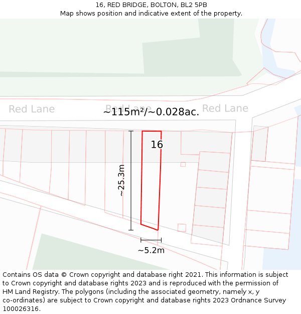 16, RED BRIDGE, BOLTON, BL2 5PB: Plot and title map