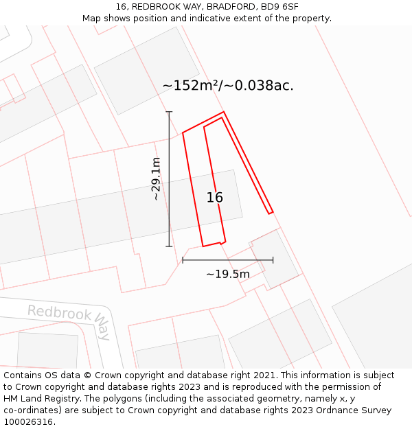 16, REDBROOK WAY, BRADFORD, BD9 6SF: Plot and title map