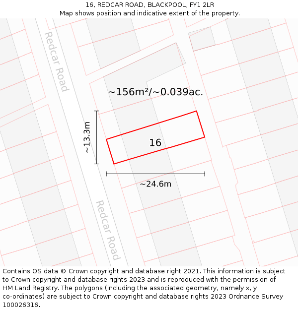 16, REDCAR ROAD, BLACKPOOL, FY1 2LR: Plot and title map