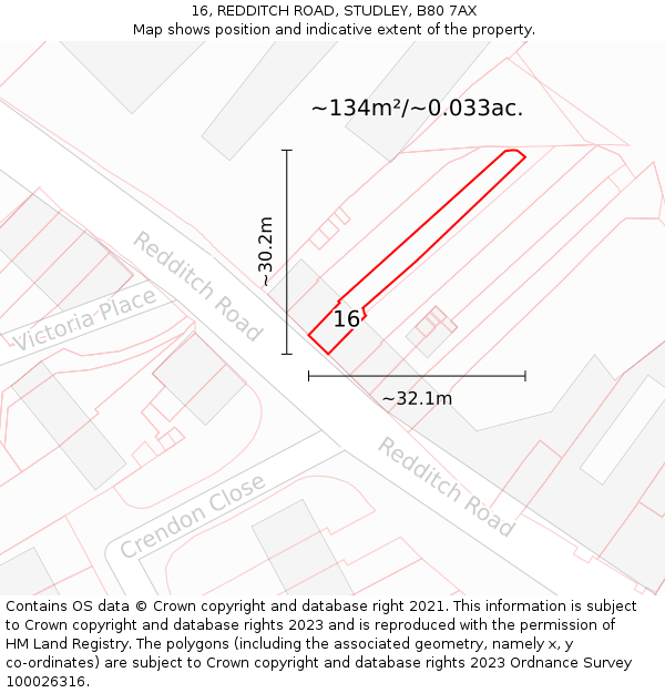 16, REDDITCH ROAD, STUDLEY, B80 7AX: Plot and title map