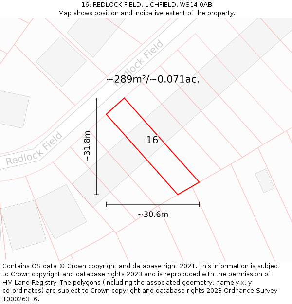 16, REDLOCK FIELD, LICHFIELD, WS14 0AB: Plot and title map