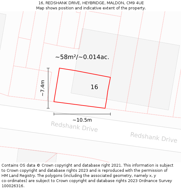16, REDSHANK DRIVE, HEYBRIDGE, MALDON, CM9 4UE: Plot and title map