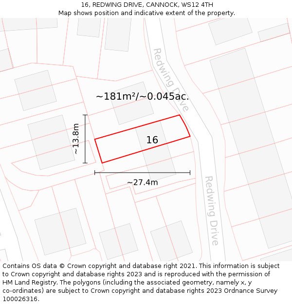 16, REDWING DRIVE, CANNOCK, WS12 4TH: Plot and title map