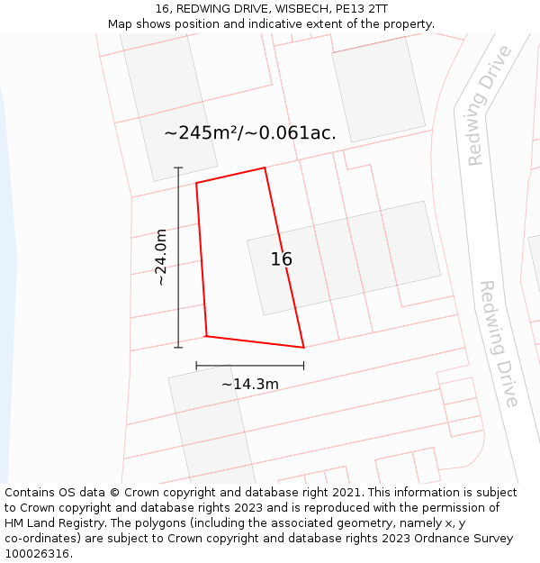 16, REDWING DRIVE, WISBECH, PE13 2TT: Plot and title map