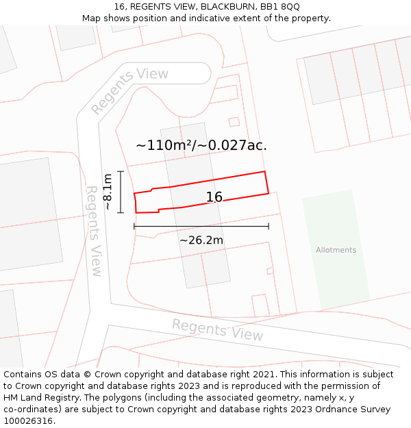 16, REGENTS VIEW, BLACKBURN, BB1 8QQ: Plot and title map