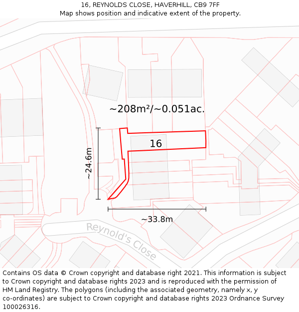 16, REYNOLDS CLOSE, HAVERHILL, CB9 7FF: Plot and title map