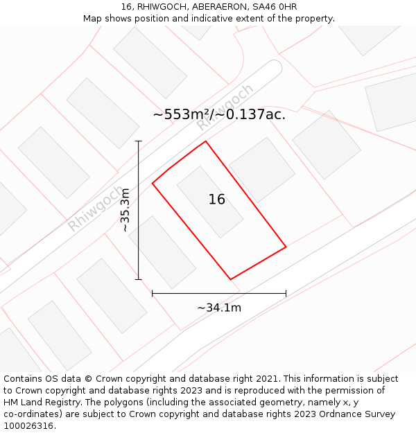 16, RHIWGOCH, ABERAERON, SA46 0HR: Plot and title map