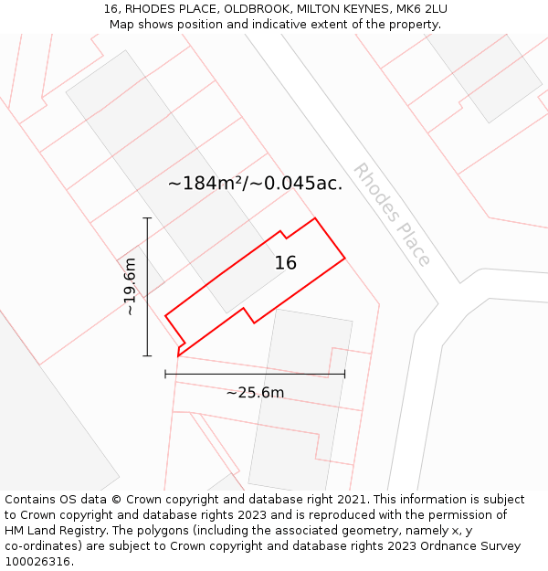16, RHODES PLACE, OLDBROOK, MILTON KEYNES, MK6 2LU: Plot and title map